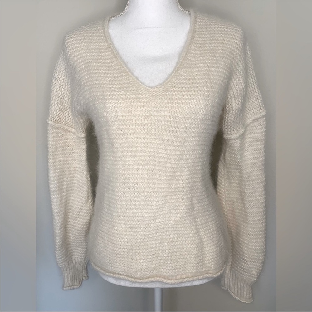Free People Knit Sweater V-Neck Alpaca Cotton Women Creme Size Small